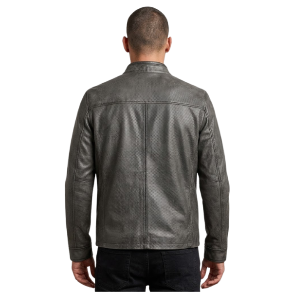 Gray Faux Leather Jacket Back