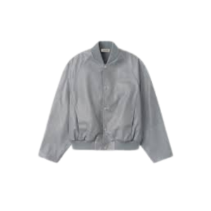 Gray Leather Bomber Jacket