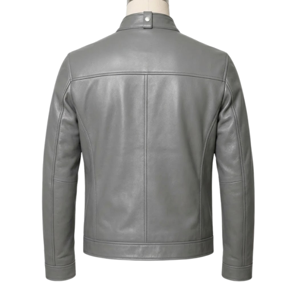 Gray Leather Jacket Back