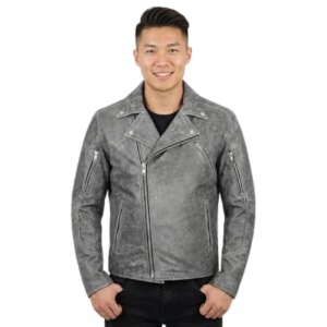 Gray Leather Motorcycle Jacket