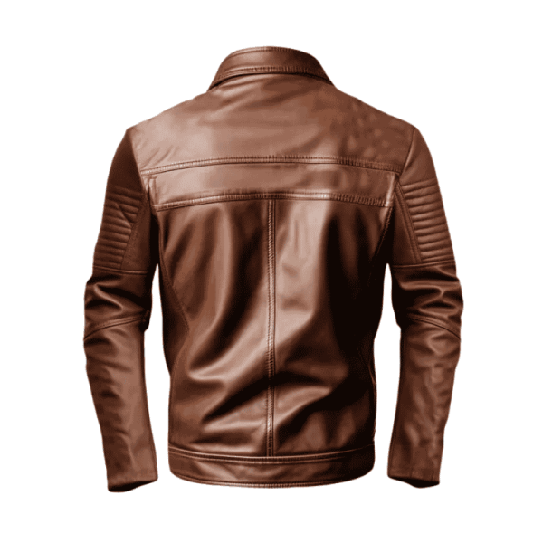 Leather Biker Jacket Brown Mens Back