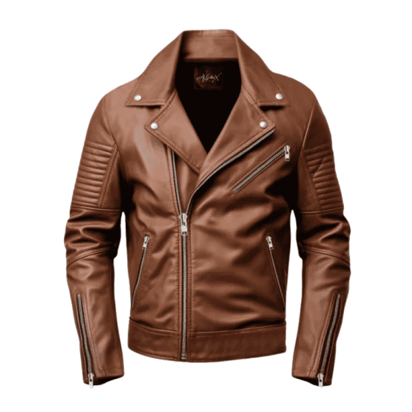 Leather Biker Jacket Brown Mens