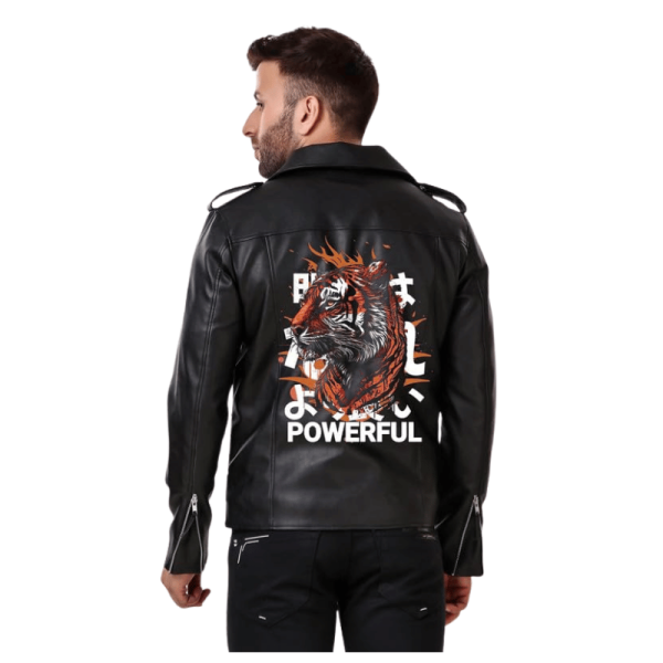 Leather Graphic Biker Jacket Back