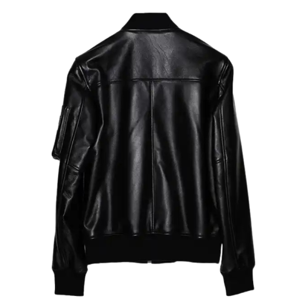 Leather Jacket Bomber Black Back