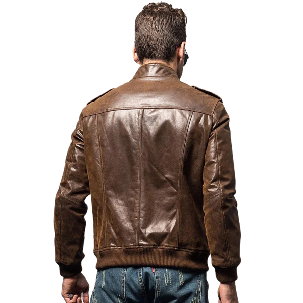 Leather Jacket Brown Bomber Back