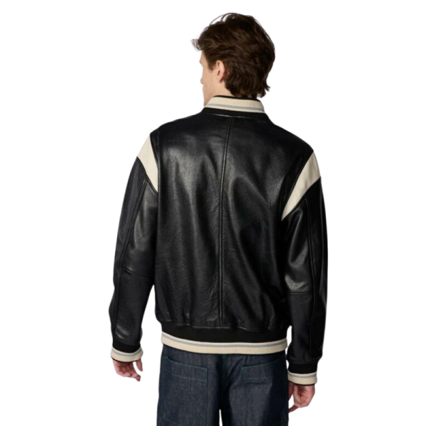 Leather Varsity Jacket Mens Back
