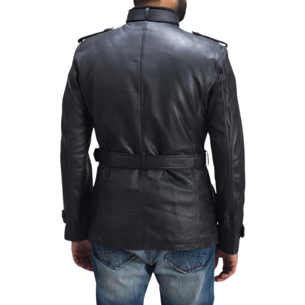 Man Black Leather Jacket Back