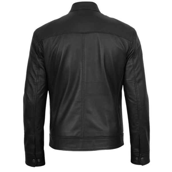 Mens Black Leather Jacket Back