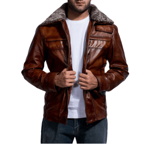 Mens Chocolate Brown Leather Jacket With Fur
