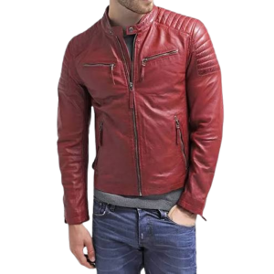 Mens Red Leather Biker Jacket
