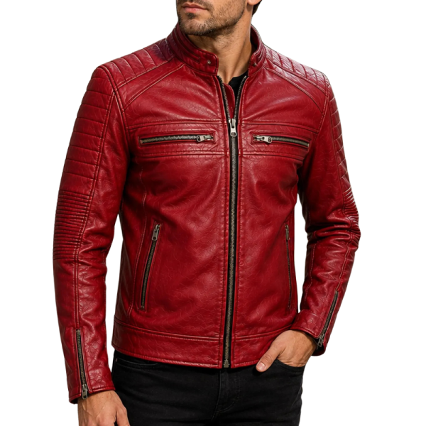 Men's Red Leather Jacket Model