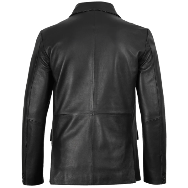 Oversized Black Leather Jacket Back