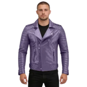 Purple Leather Biker Jacket