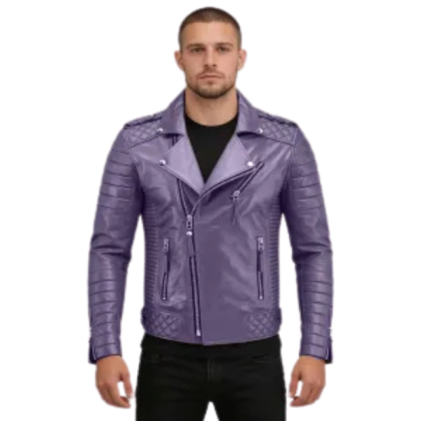 Purple Leather Biker Jacket