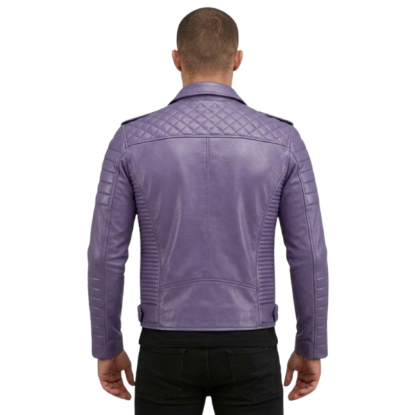 Purple Leather Biker Jacket Back