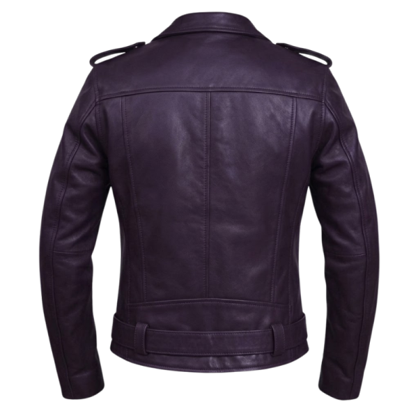 Purple Leather Motorcycle Jacket Back