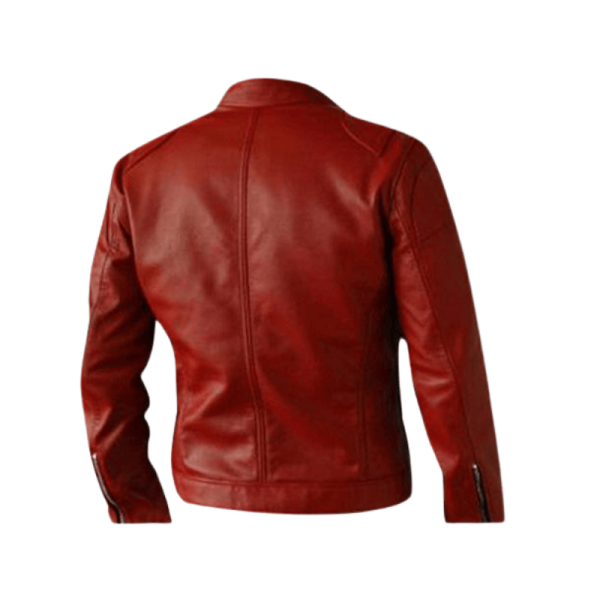 Red Leather Moto Jacket Back