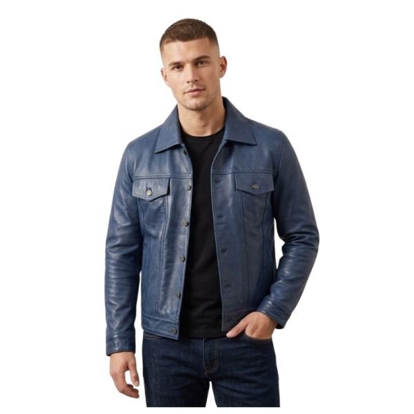 Leather Jacket Navy Blue