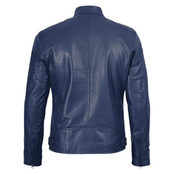 mens blue leather jacket​