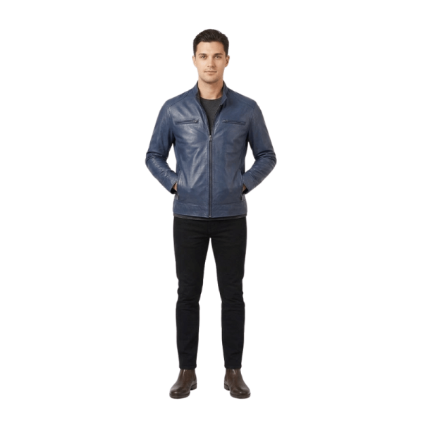 Mens Blue Leather Jacket​