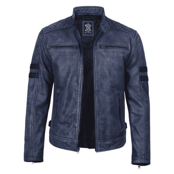 Navy Blue Leather Biker Jacket Navy Blue Leather Biker Jacket