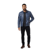 Navy Blue Leather Biker Jacket