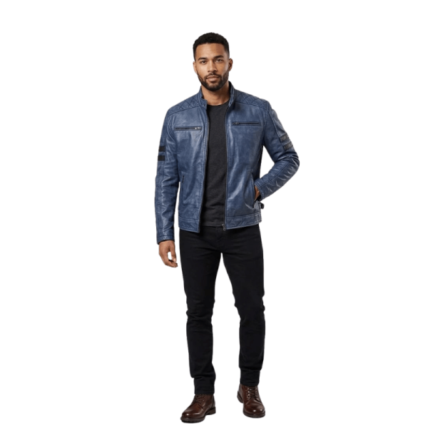 Navy Blue Leather Biker Jacket Navy Blue Leather Biker Jacket