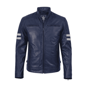 Navy Blue Leather Jacket