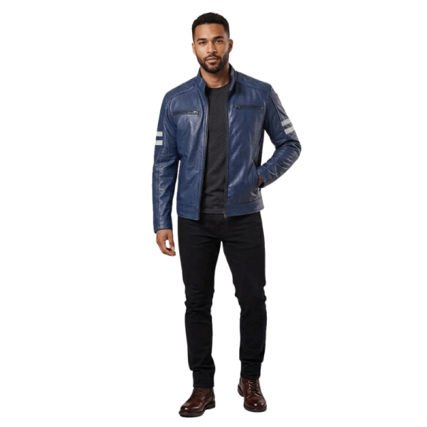 Navy Blue Leather Jacket