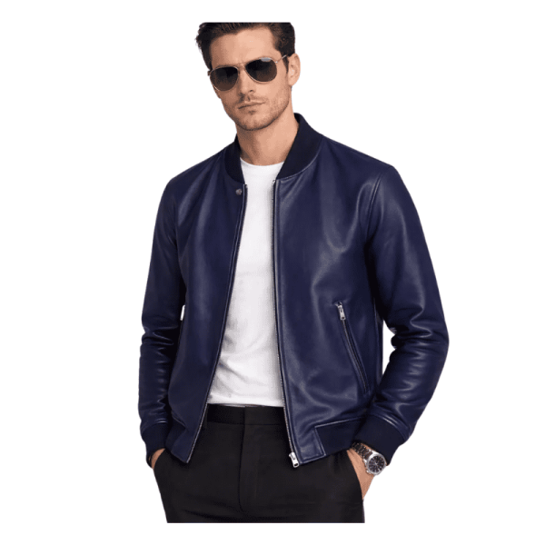 Dark Blue Leather Jacket