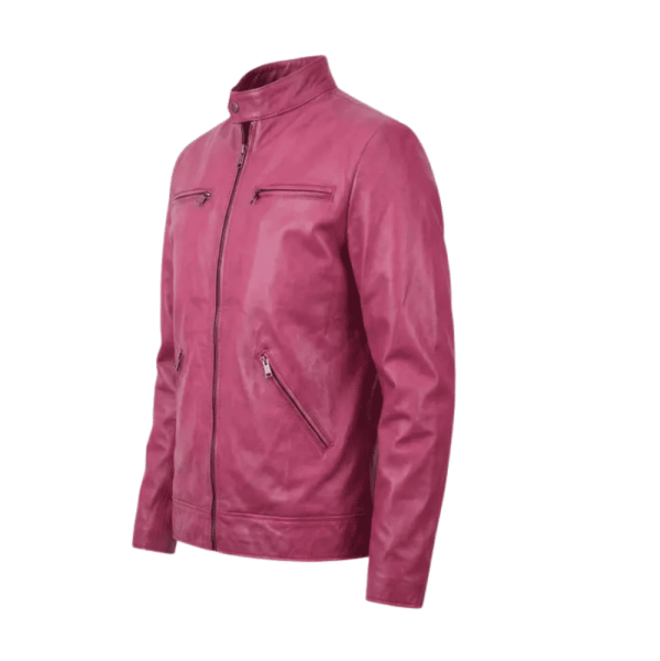 Pink Cropped Leather Jacket​