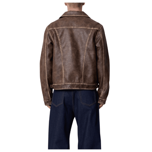 Washed Brown Leather Jacket Back