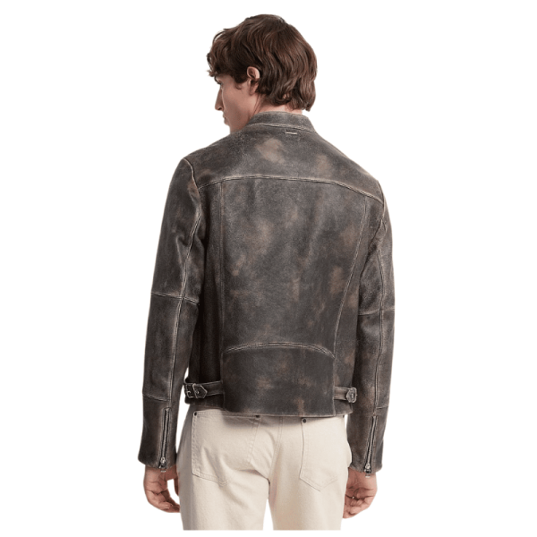 Washed Leather Biker Jacket Back