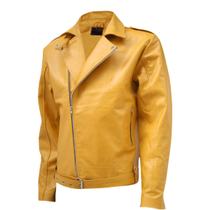 Yellow Cropped Leather Jacket