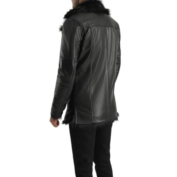 faux fur black leather jacket Back