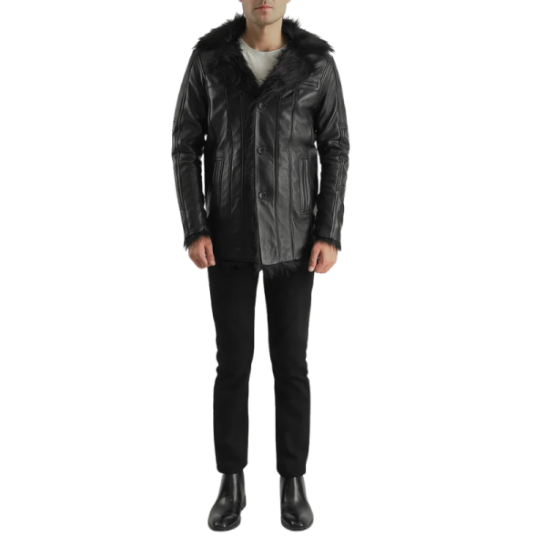 faux fur black leather jacket Back